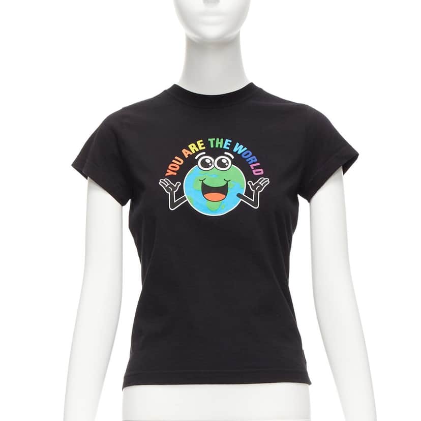 Balenciaga Rainbow Globe Shirt Black Cotton Never worn - Front View