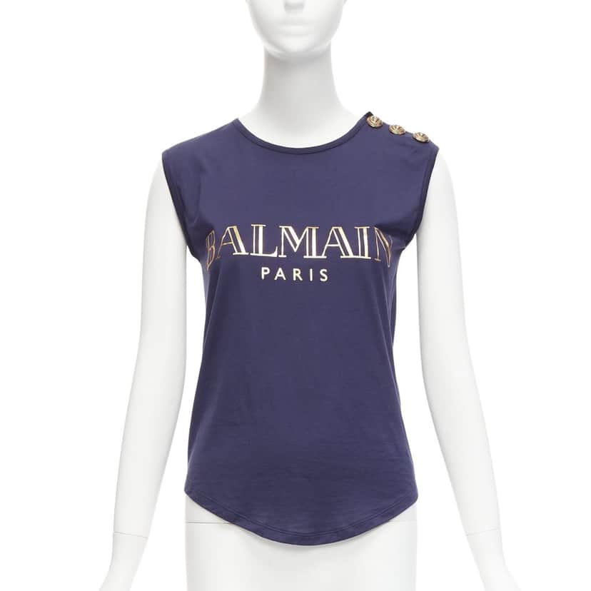 Balmain Foil Logo Tank Navy Cotton Very good condition - Front View