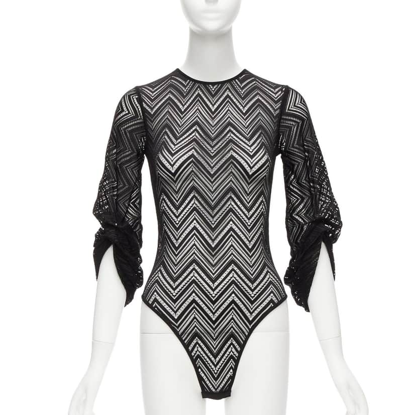 Roland Mouret Chevron Lace Bodysuit Black Viscose Never worn - Front View