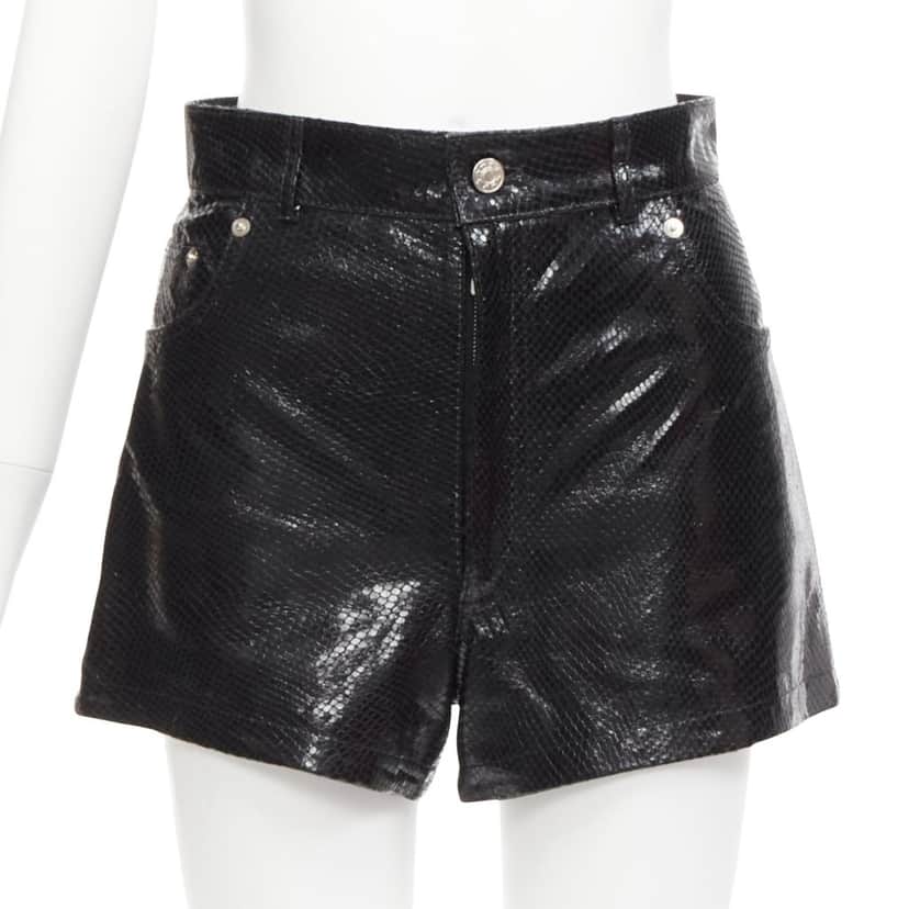 Manokhi Scaled Leather Shorts Black Leather Never worn - Front View