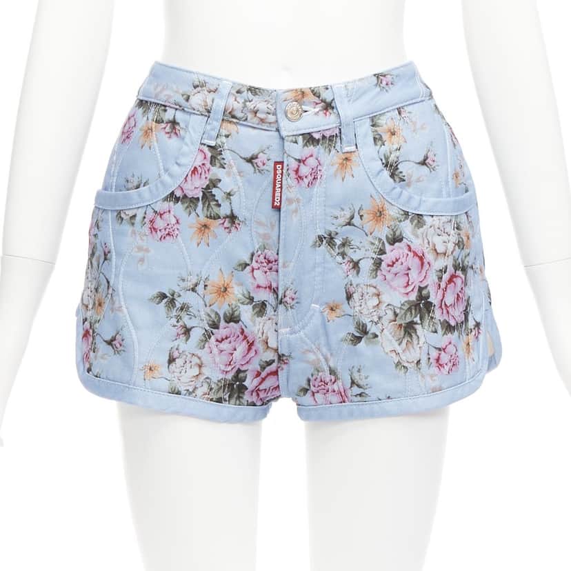 Dsquared2 Floral Bloomer Shorts Blue Cotton Never worn - Front View