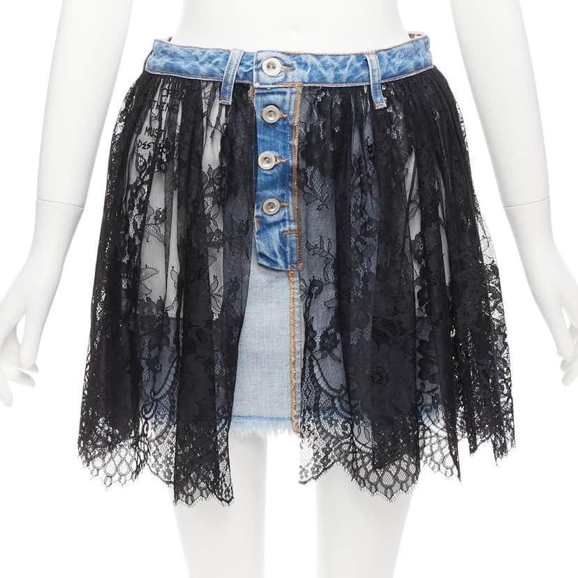 Unravel Project Lace Denim Skirt Blue Never worn - Front View