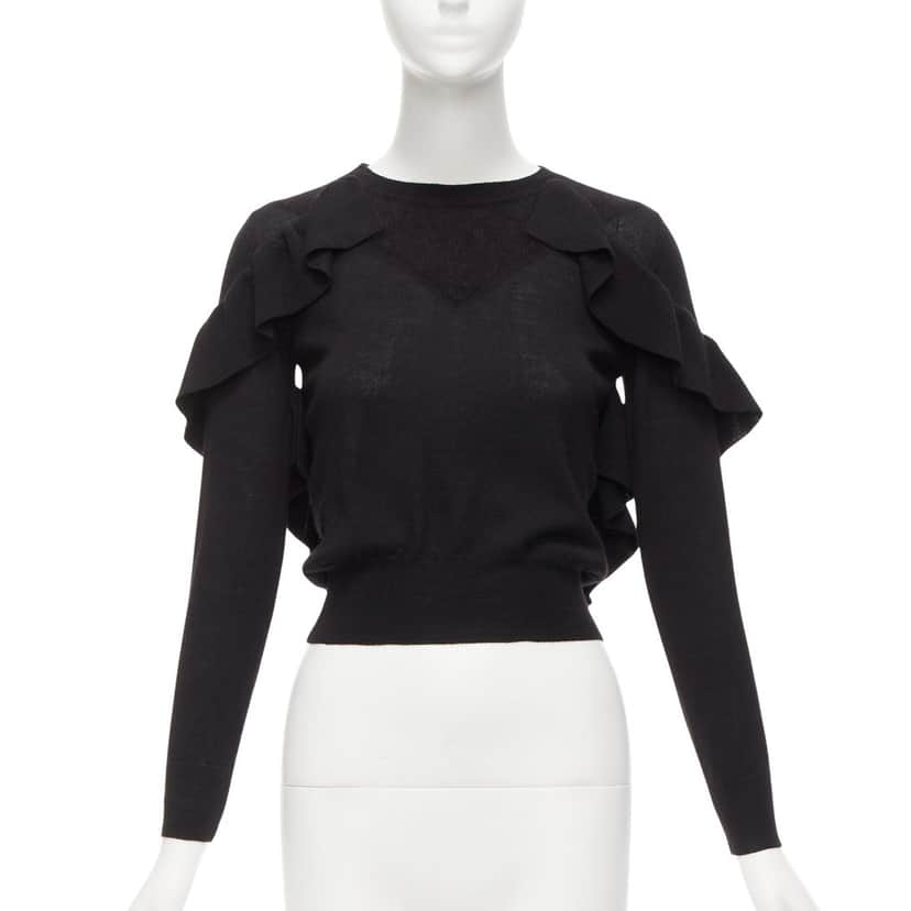 Viktor & Rolf Ruffle Crop Sweater Black Wool Never worn - Front View
