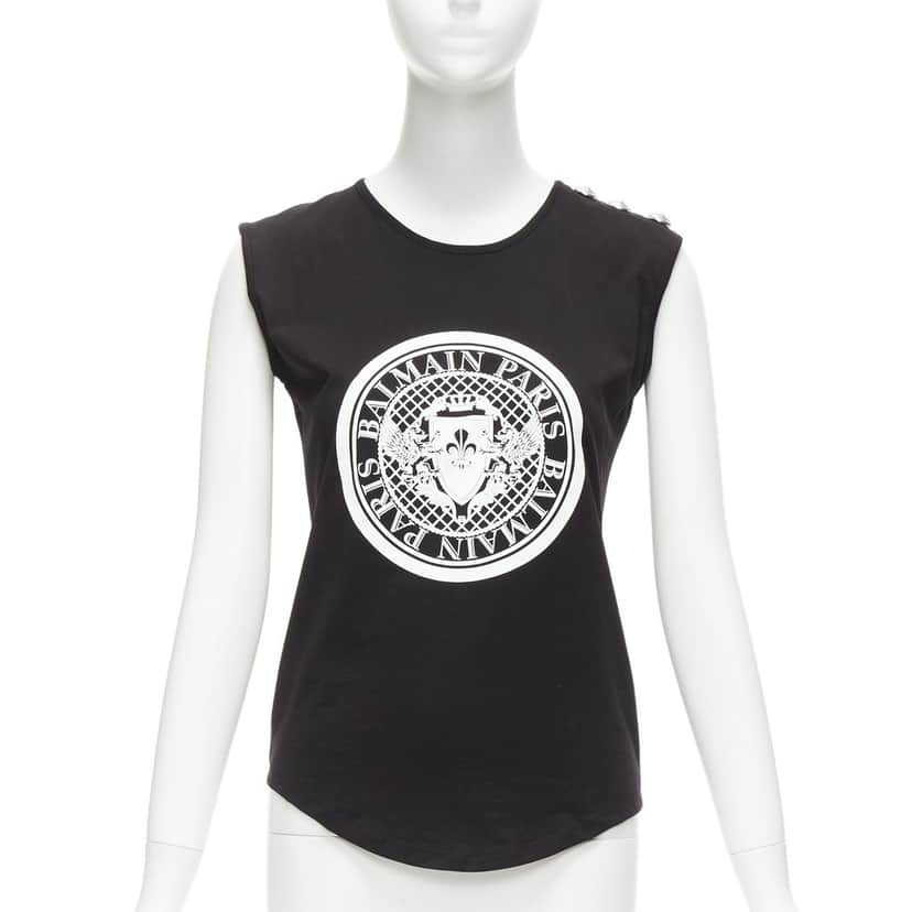 Balmain Crest Logo Tank Black Cotton Never worn - Front View