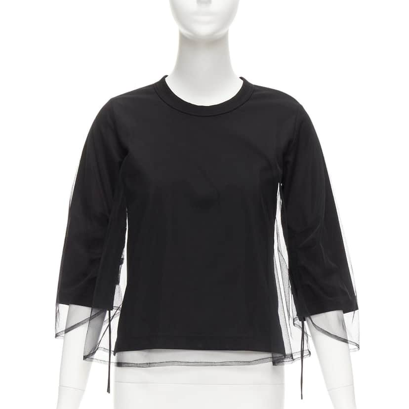 Noir Kei Ninomiya Tulle Ruched Shirt Black Cotton Never worn - Front View
