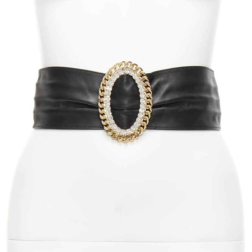 Alessandra Rich Stripe Fabric Skinny Belt Black Leather Very good condition - Front View