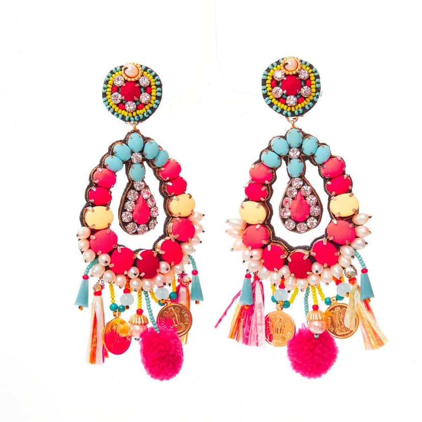 Ranjana Khan Neon Beaded Earrings Pink Very good condition - Front View