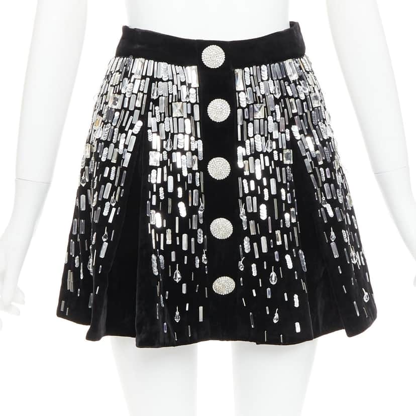 Balmain Embellished Skater Black Velvet Very good condition - Front View