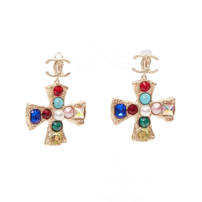 Chanel Bijoux de Couture Orecchini Cross Gold Metal Very good condition - Front View