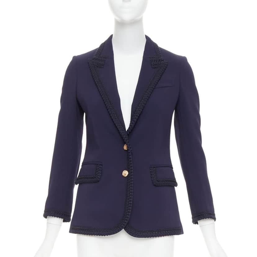 Gucci PASSIMENTARIE TRIM CADY Blazer Navy Viscose Very good condition - Front View