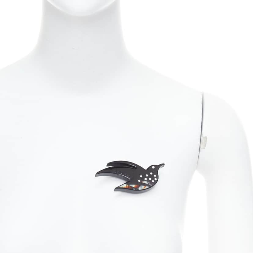 Celine Bird Pin Brooch Black Plastic Good condition - Front View