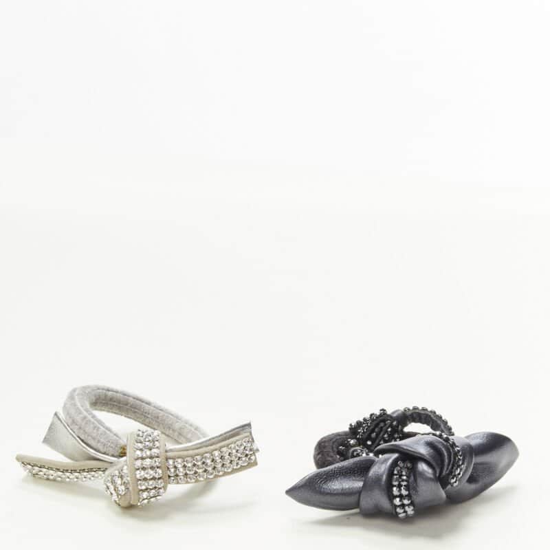 NON SIGNE / UNSIGNED Silver Tassel Hair Tie Black Never worn - Front View