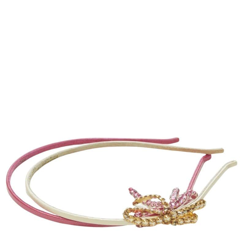 NON SIGNE / UNSIGNED Ribbon Bow Headband Pink Leather Very good condition - Front View