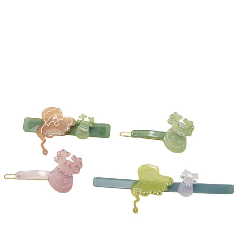 NON SIGNE / UNSIGNED Santa Hair Clips Green Plastic Never worn - Front View