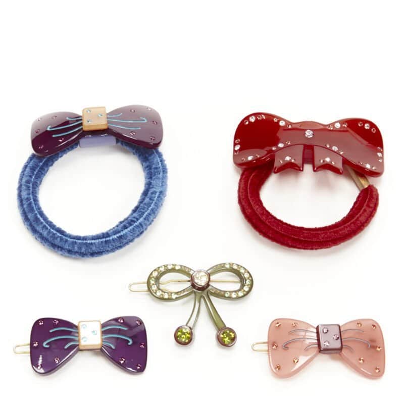 NON SIGNE / UNSIGNED Ribbon Hair Clips MultiColor Plastic Never worn - Front View