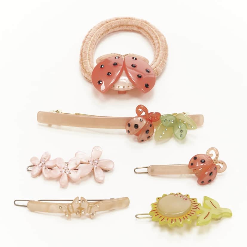 NON SIGNE / UNSIGNED Beetle Hair Clips Pink Plastic Very good condition - Front View