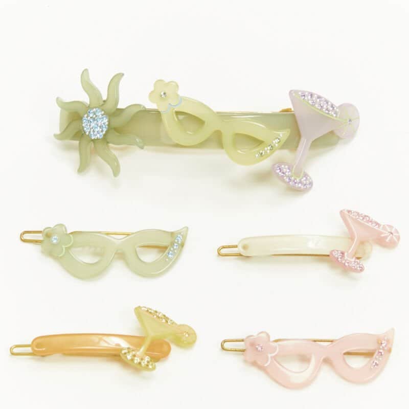 NON SIGNE / UNSIGNED Martini Hair Clips MultiColor Plastic Very good condition - Front View