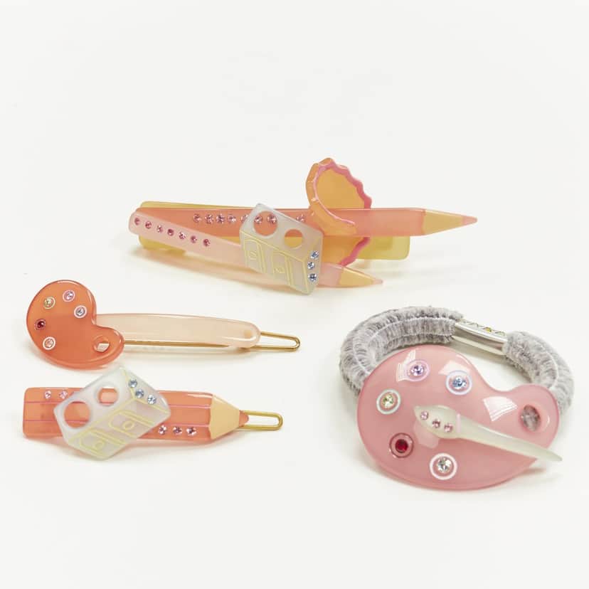 NON SIGNE / UNSIGNED Brush Hair Clips MultiColor Plastic Very good condition - Front View