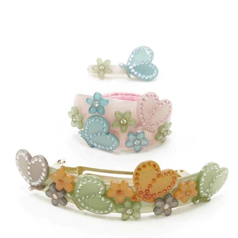 NON SIGNE / UNSIGNED Floral Hair Clips Red Plastic Very good condition - Front View