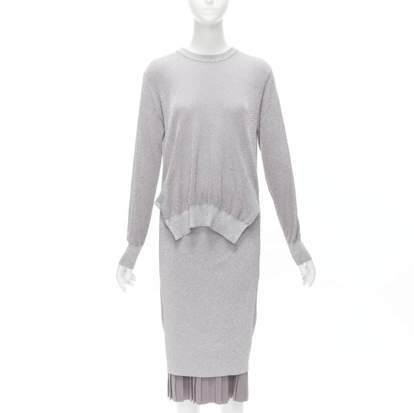 Toga Archives Lurex Pleats Dress Silver Polyester Very good condition - Front View