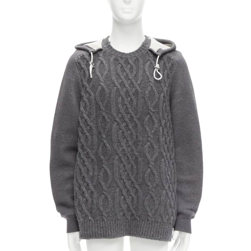 Sacai Cable Knit Sweater Grey Wool Good condition - Front View