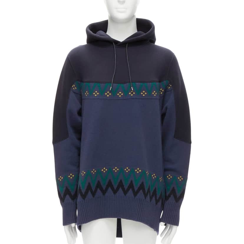 Sacai Knit Sweater Hoodie Navy Cotton Good condition - Front View