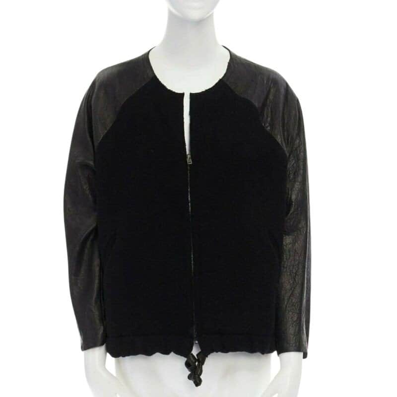 Isabel Marant Leather Sleeve Wool Bomber Black Wool Fair condition - Front View