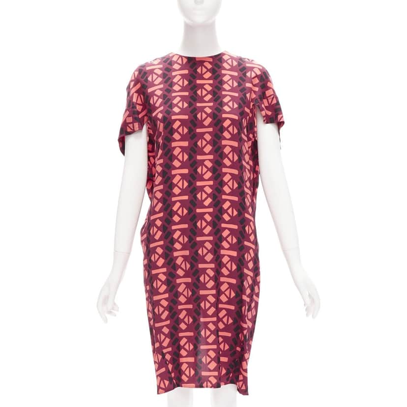 Marni Geometric Cap Dress Burgundy Silk Never worn - Front View