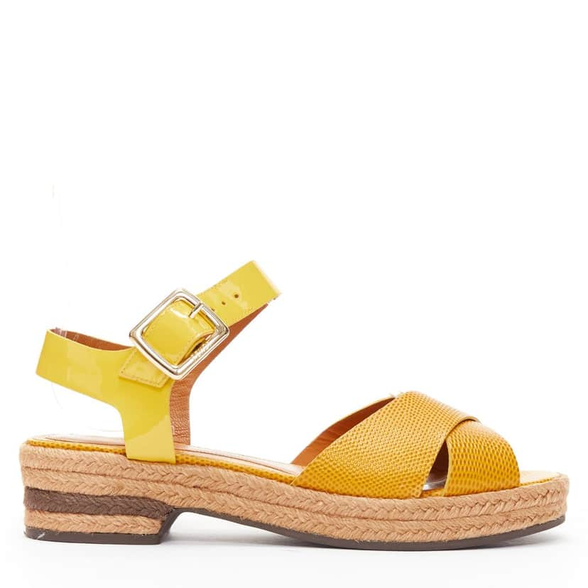 Fendi Embossed Strap Sandals Yellow Leather Very good condition - Front View
