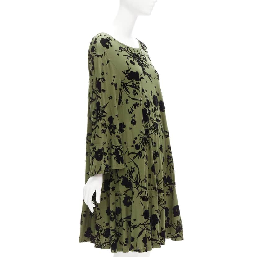 Dries Van Noten Floral Flutter Dress Green Cotton Very good condition - Front View