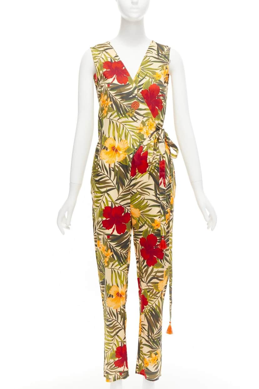 Miguelina Tropical Wrap Jumpsuit MultiColor Cotton Never worn - Front View