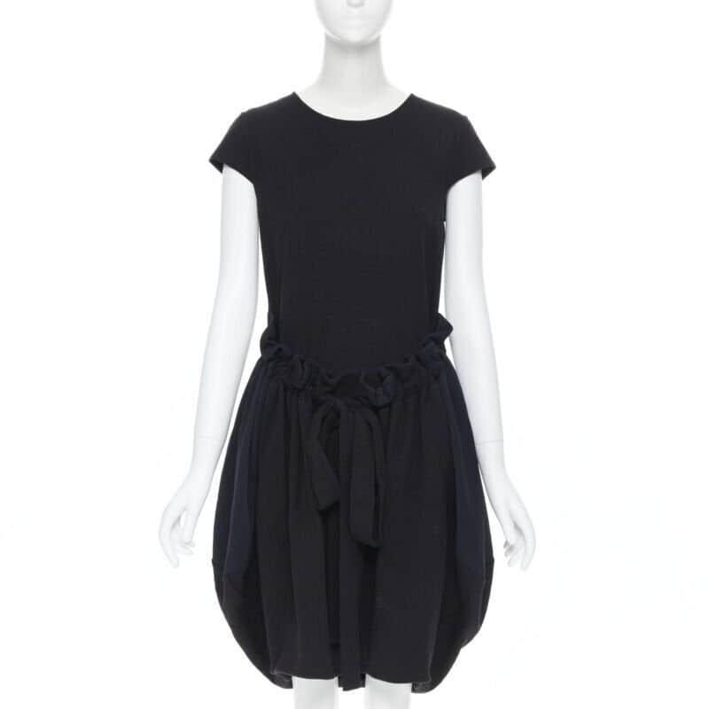 Yves Saint Laurent Ruched Bubble Dress Black Wool Very good condition - Front View