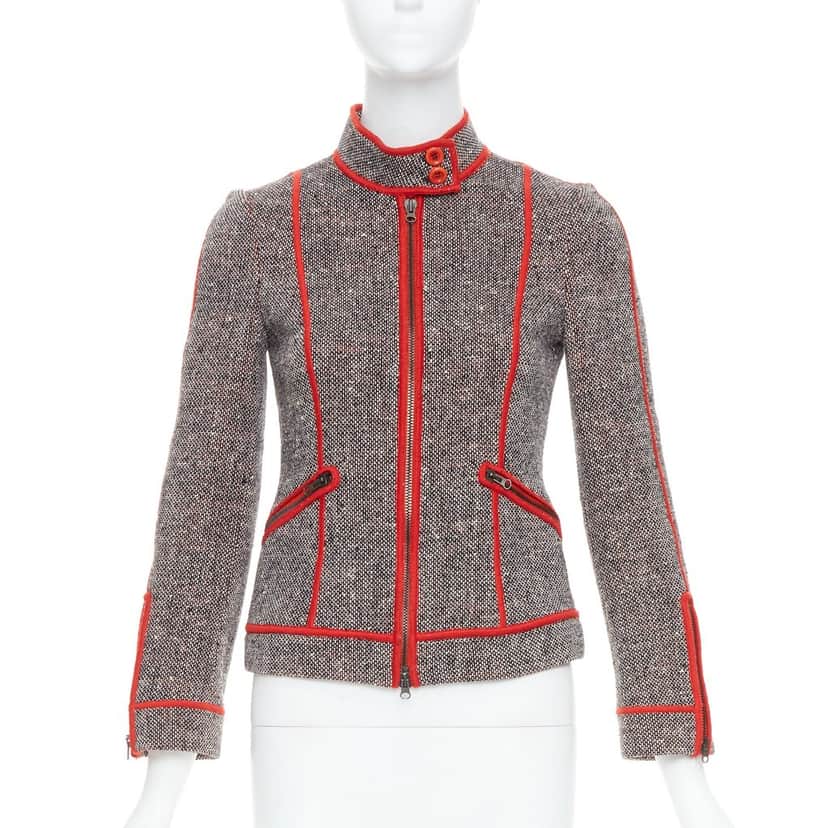Moschino Quilted Blazer Red Tweed Very good condition - Front View