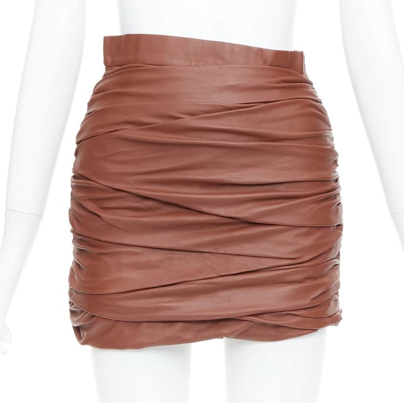 Zeynep Arcay Ruched Mini Skirt Brown Leather Very good condition - Front View