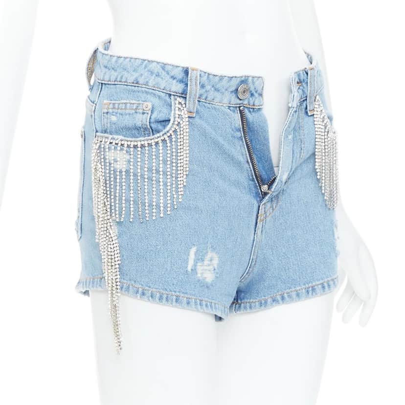 Chiara Ferragni Crystal Fringe Shorts Blue Cotton Very good condition - Front View