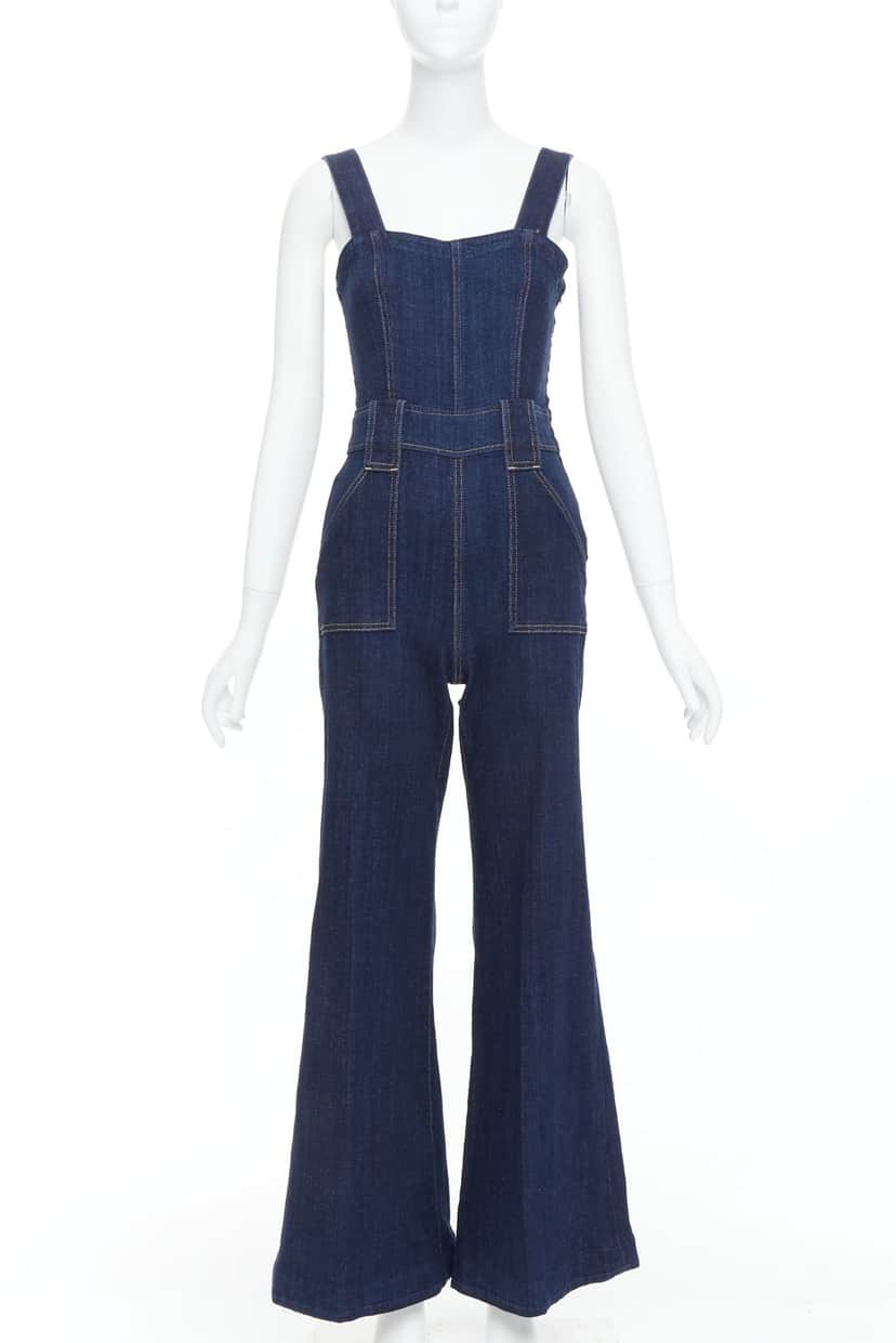 7 for All Mankind Denim Flare Dungaree Blue Cotton Very good condition - Front View