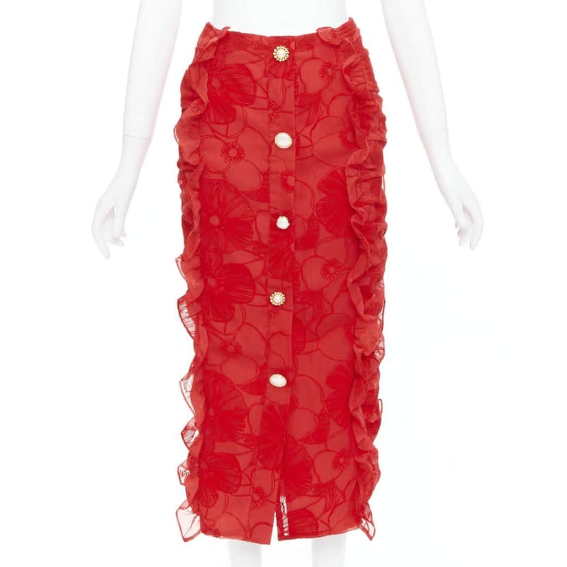 MOTHER OF PEARL Velvet Button Skirt Red Polyester Very good condition - Front View