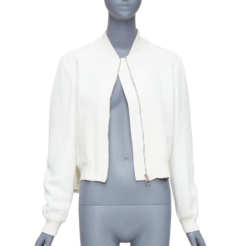 Stella McCartney White Jacquard Cropped Bomber White Fair condition - Front View