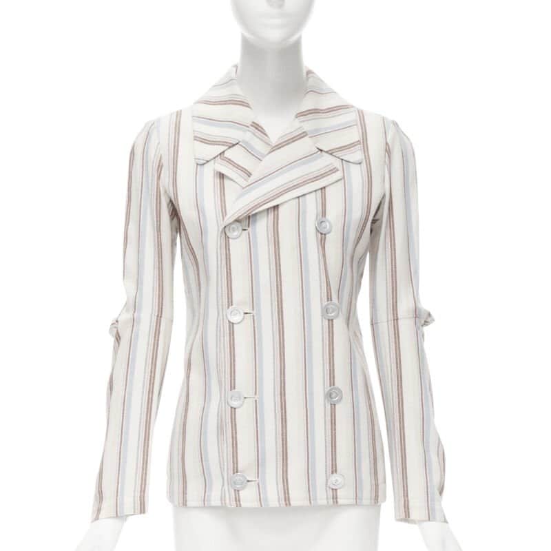Junya Watanabe Stripe Cut Blazer Beige Cotton Good condition - Front View