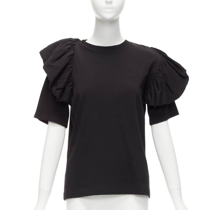 Dries Van Noten Asymmetric Ruffle Top Black Cotton Never worn - Front View