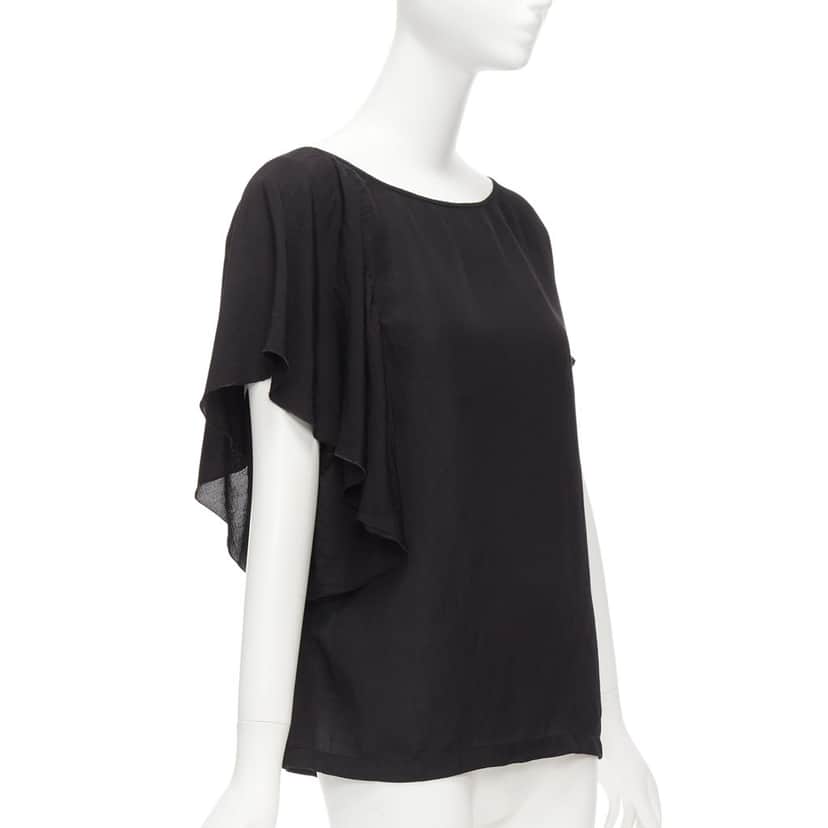 Dries Van Noten Flutter Sleeve Top Black Viscose Never worn - Front View