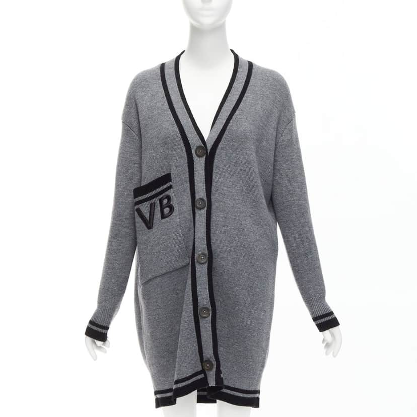 VICTORIA, VICTORIA BECKHAM Logo Oversized Cardigan Black Wool Very good condition - Front View
