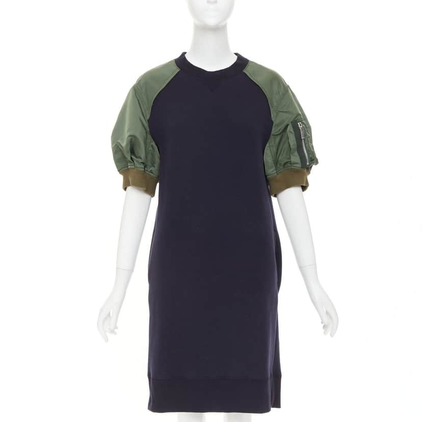 Sacai Sponge Sweat x MA-1 Dress Green Cotton Good condition - Front View