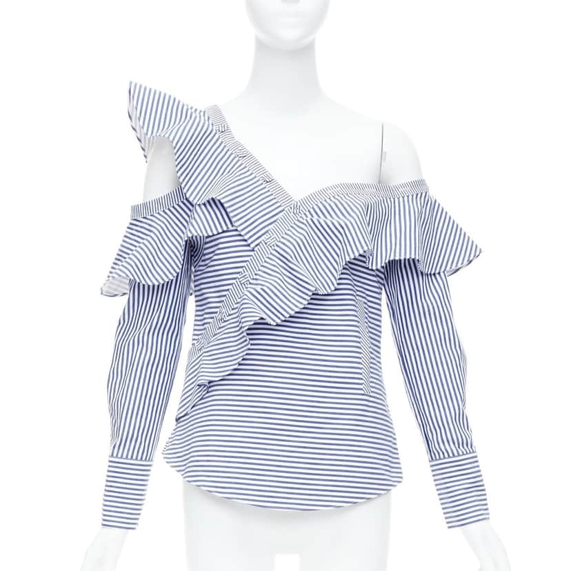 SELF-PORTRAIT Striped Ruffle Top White Cotton Never worn - Front View
