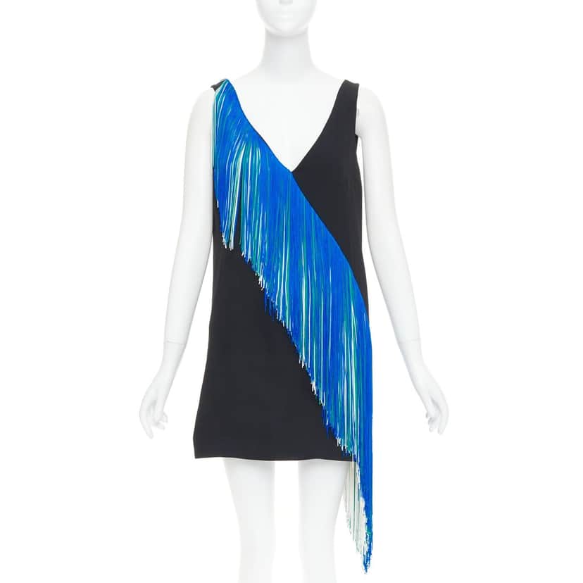Christopher Kane V SM Asymmetric Fringing Strip Black Viscose Never worn, with tag - Front View