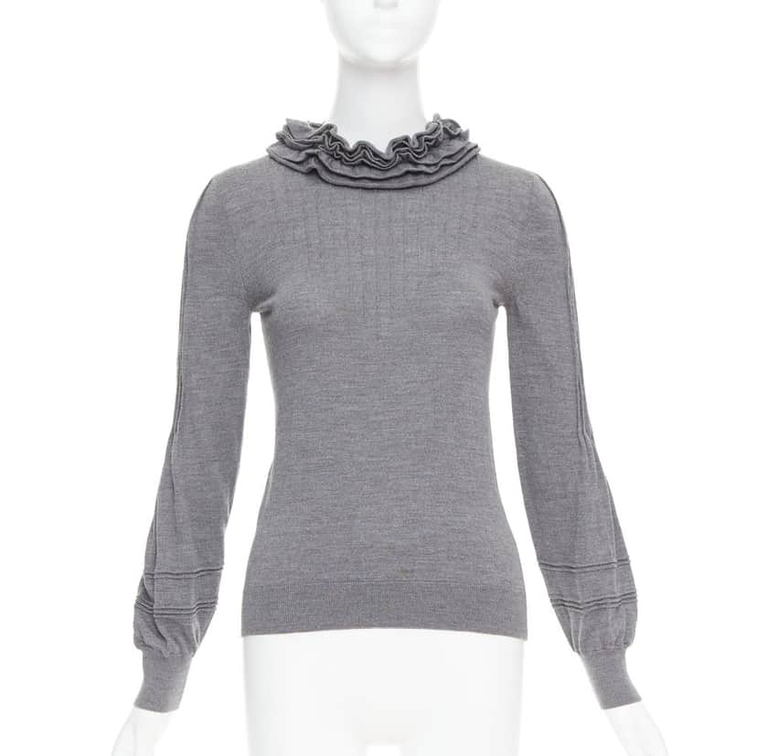 Fendi Ruffle Collar Sweater Grey Wool Fair condition - Front View