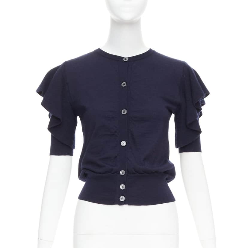 Viktor & Rolf Ruffle Sleeve Cardigan Navy Cashmere Very good condition - Front View