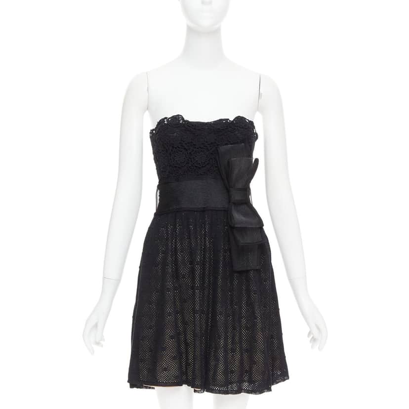 RED VALENTINO GARAVANI Bow Embellished Dress Black Cotton Very good condition - Front View