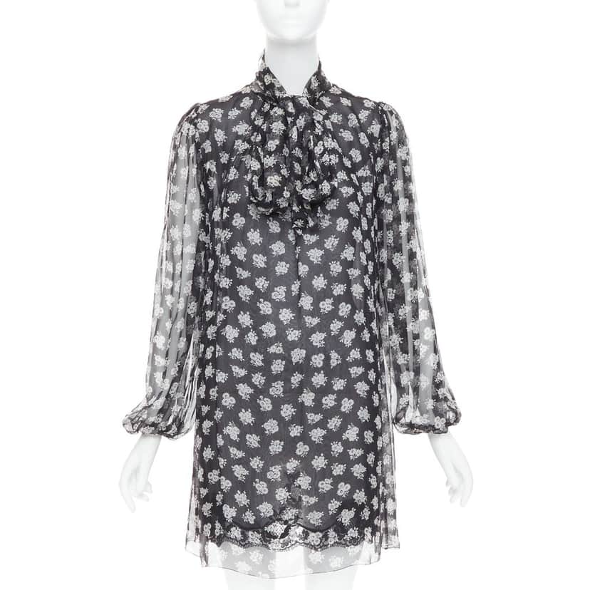 DOLCE & GABBANA Floral Sheer Dress Black Silk Fair condition - Front View