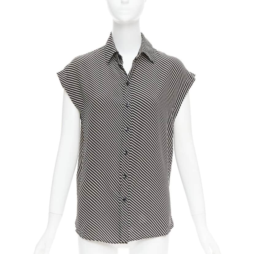 Saint Laurent Striped Sleeveless Top Black Silk Very good condition - Front View